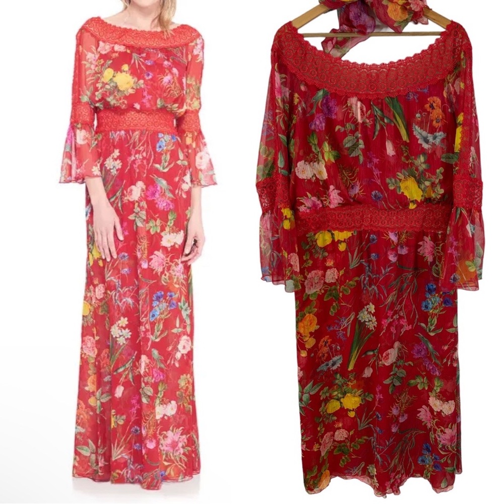 Tadashi Shoji louna floral off shoulder gown dress Size 16 women’s